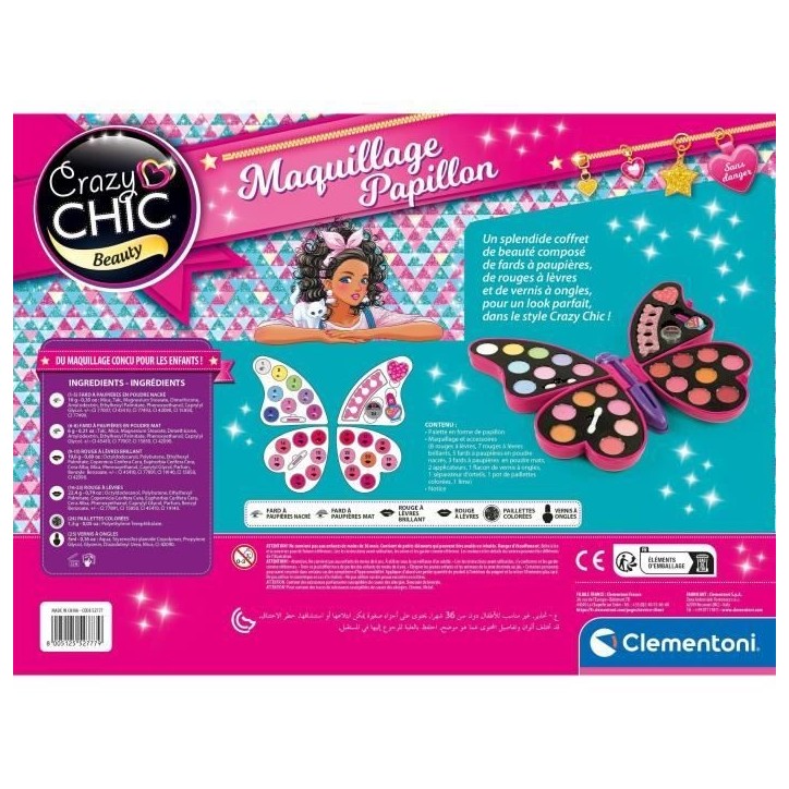 Palette de maquillage papillon - Clementoni - Fards a paupieres, rouges a levres, vernis a ongles Palette de maquillage papillon - Clementoni - Fards a paupieres, rouges a levres, vernis a ongles