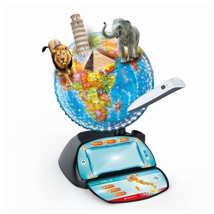 CLEMENTONI - Exploraglobe - Voyage en temps réel - 3 modes de jeu et 28 activités - Stylo Bluetooth