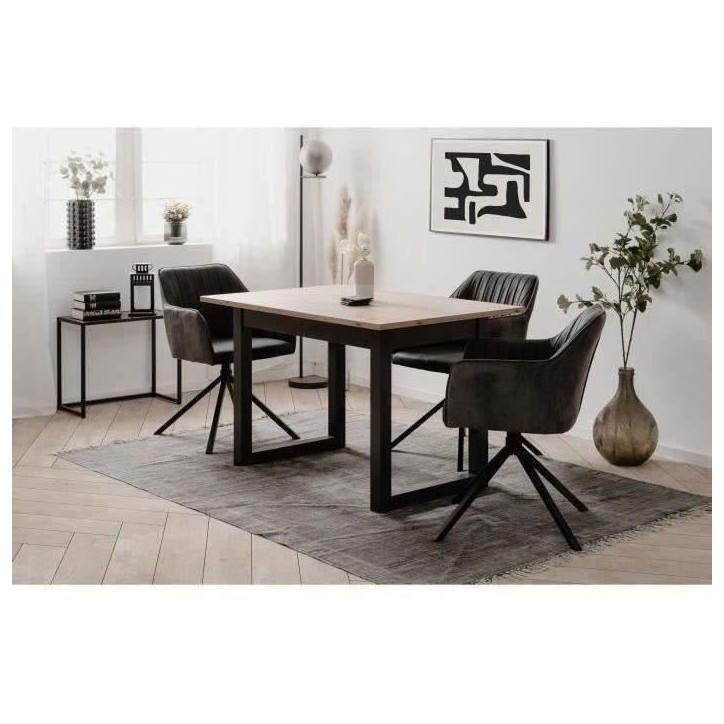 Table extensible Denver 80B - 120-160 x 75 x 80 cm - Décor chene artisan / anthracite - 1 extension de 40 cm inclue - 8 personn