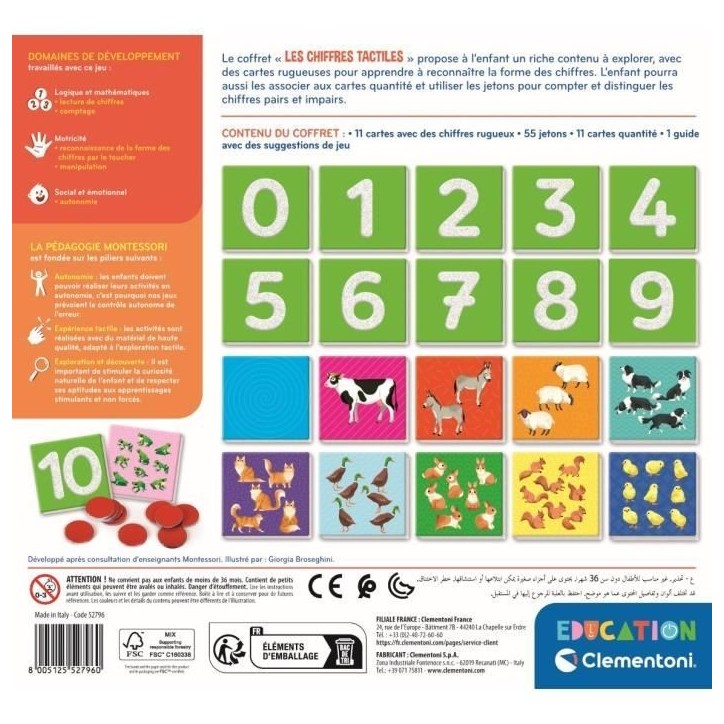 Montessori - Clementoni - Les chiffres tactiles - Jeu éducatif apprentissage des chiffres - 10 cartes chiffres rugueux - Dés 3 Montessori - Clementoni - Les chiffres tactiles - Jeu éducatif apprentissage des chiffres - 10 cartes chiffres rugueux - Dés 3