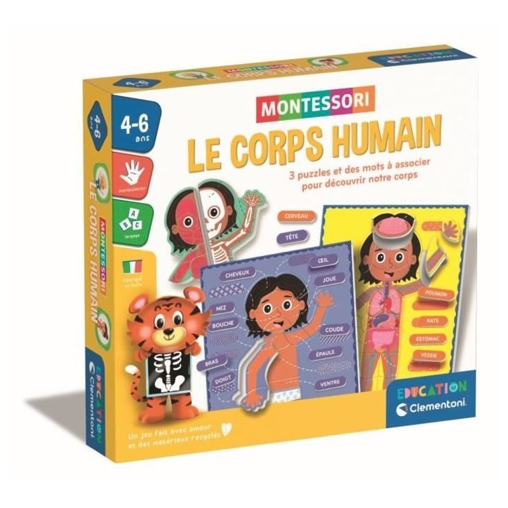 Montessori - Clementoni - Le Corps Humain - Jeu éducatif pour apprendre comment est fait le corps a l'interieur et a l'exterieu