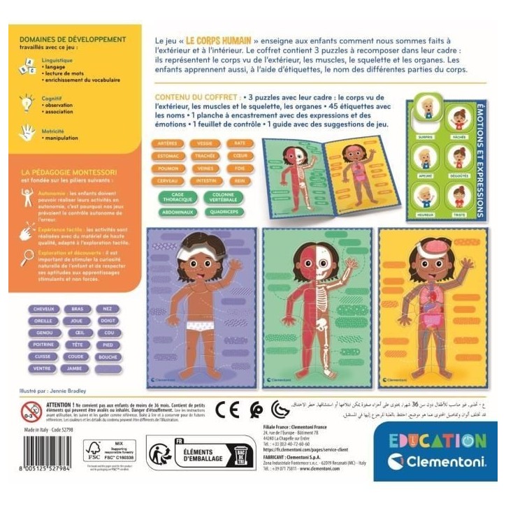 Montessori - Clementoni - Le Corps Humain - Jeu éducatif pour apprendre comment est fait le corps a l'interieur et a l'exterieu