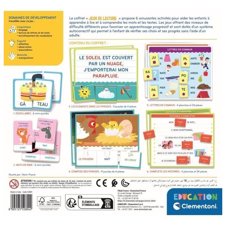 Clementoni - Coffret Jeux de lecture - Jeux d'association et de reconnaissance - Dés 4 ans Clementoni - Coffret Jeux de lecture - Jeux d'association et de reconnaissance - Dés 4 ans