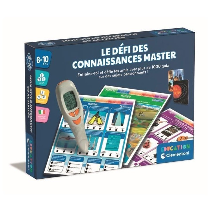 CLEMENTONI - Le défi des connaissances master - Plus de 1000 Quizz - Seul ou a 2 - Stylo éléctronique parlant - Des 7ans CLEMENTONI - Le défi des connaissances master - Plus de 1000 Quizz - Seul ou a 2 - Stylo éléctronique parlant - Des 7ans