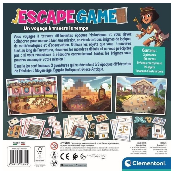 Clementoni - Escape Game voyage dans le temps - 3 aventures - Dés 8 ans Clementoni - Escape Game voyage dans le temps - 3 aventures - Dés 8 ans