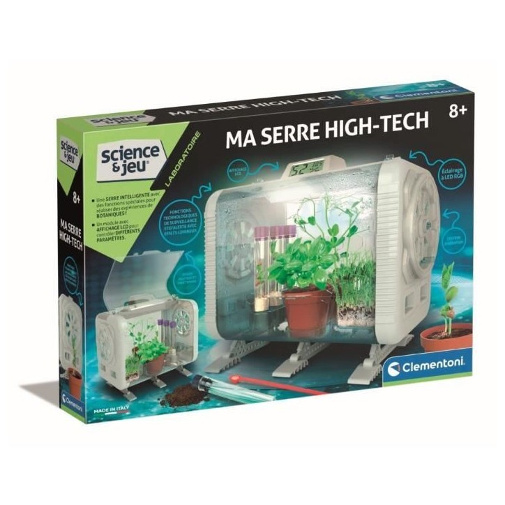 CLEMENTONI - Ma serre high-tech - 3 maniere de faire pousser - Capteurs pour contrôler la luminosité, la température et l'hum CLEMENTONI - Ma serre high-tech - 3 maniere de faire pousser - Capteurs pour contrôler la luminosité, la température et l'hum