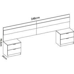 Tete de lit avec 2 tables de chevet a 2 tiroirs - Lamelles / Blanc - 2