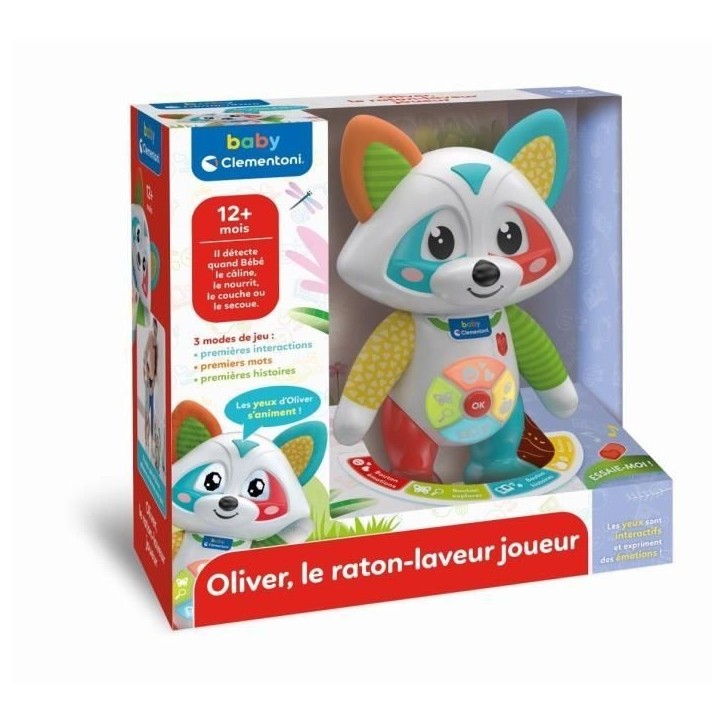 Baby Clementoni - Oliver, le raton-laveur joueur - Jeu intéractif - 4 modes de jeux : Émotions, Repas, Histoire et Exploration Baby Clementoni - Oliver, le raton-laveur joueur - Jeu intéractif - 4 modes de jeux : Émotions, Repas, Histoire et Exploration