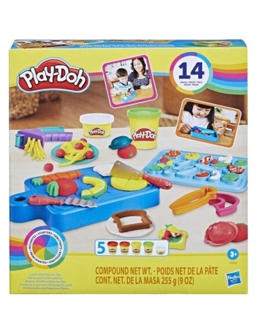 PLAY-DOH Kit du petit chef cuisinier, pâte a modeler, 14 accessoires de cuisine, jouets préscolaires