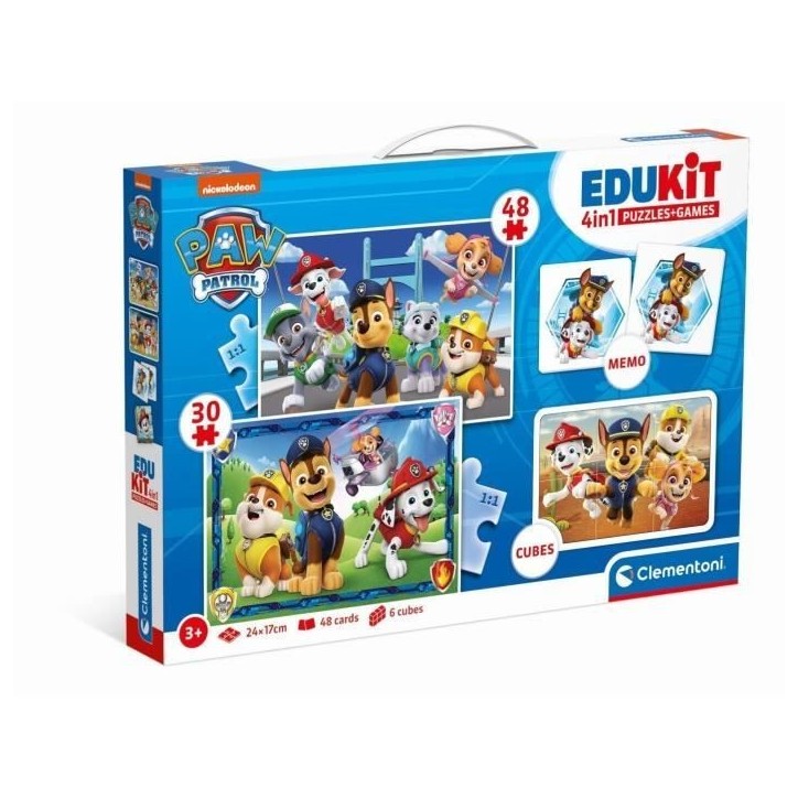 Clementoni - Edukit - Pat'Patrouille - Coffret d'activités préscolaire 4 en 1 - Puzzles, Cubes et Mémo - Fabriqué en Italie Clementoni - Edukit - Pat'Patrouille - Coffret d'activités préscolaire 4 en 1 - Puzzles, Cubes et Mémo - Fabriqué en Italie