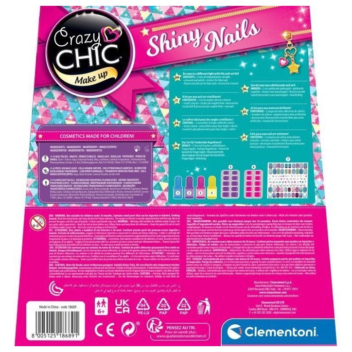 Clementoni - Kit manucure phosphorescents pour enfant - Vernis, faux ongles et autocollants - Des 7 ans Clementoni - Kit manucure phosphorescents pour enfant - Vernis, faux ongles et autocollants - Des 7 ans