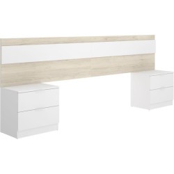 Tete de lit avec 2 tables de chevet a 2 tiroirs - Chene / Blanc - 248