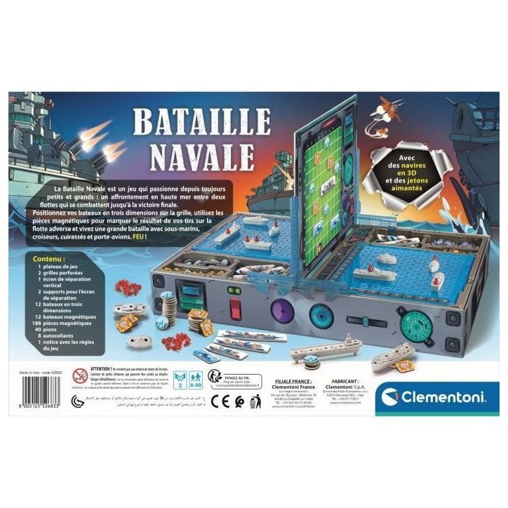 CLEMENTONI - Bataille Navale - Jetons magnétiques et navires en 3D - Jeu de logique - 2 personnes CLEMENTONI - Bataille Navale - Jetons magnétiques et navires en 3D - Jeu de logique - 2 personnes