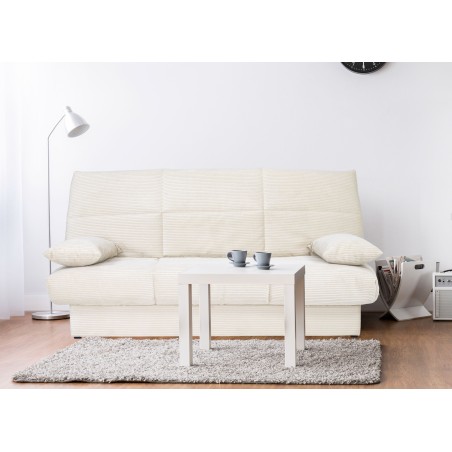 Banquette clic-clac CLEM - 3 places - Tissu en velours côtelé - Beige - Densité 20kg/m3 - 190 x 90 x 92 cm - Fabriqué au Por