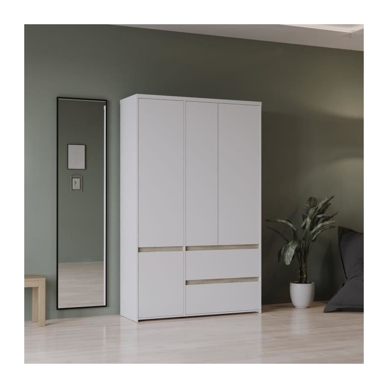 Armoire de chambre - CLYDE - Chene Kronberg / Blanc - 4 portes - 138,2 Armoire de chambre - CLYDE - Chene Kronberg / Blanc - 4 portes - 138,2