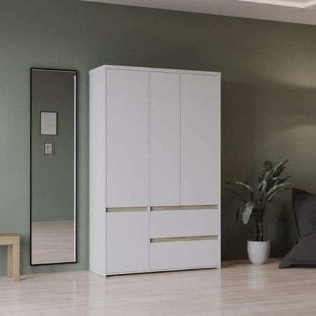 Armoire de chambre - CLYDE - Chene Kronberg / Blanc - 4 portes - 138,2
