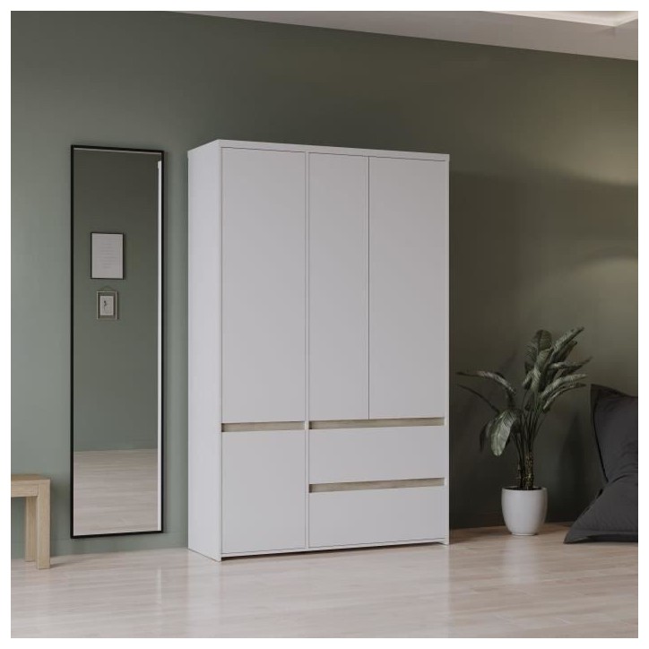 Armoire de chambre - CLYDE - Chene Kronberg / Blanc - 4 portes - 138,2 x 50 x 220,5 cm Armoire de chambre - CLYDE - Chene Kronberg / Blanc - 4 portes - 138,2 x 50 x 220,5 cm