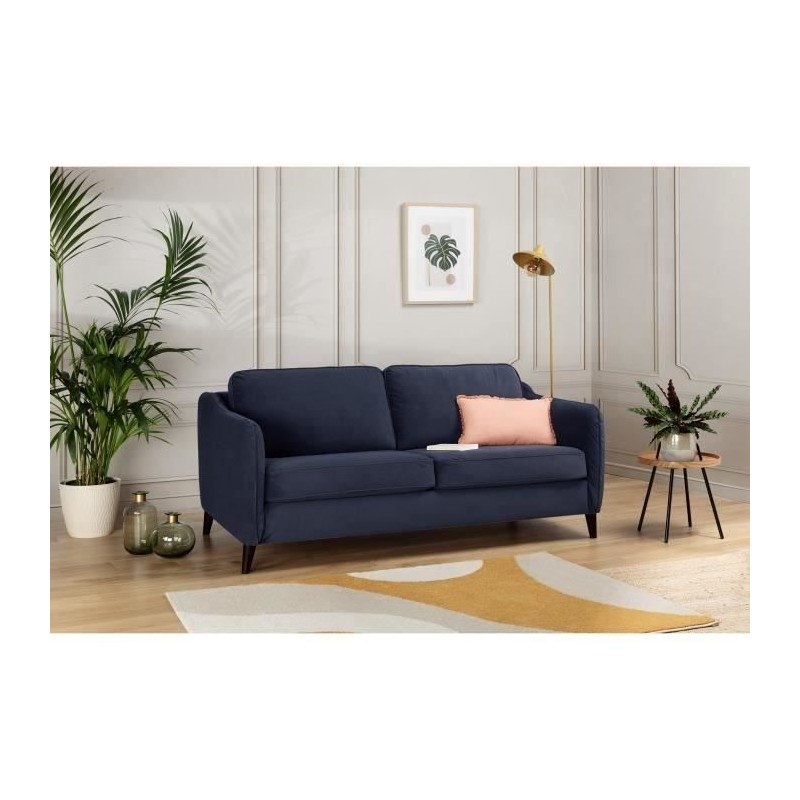 HEXAGONE Canapé convertible couchage express - 3 places - Velours ble HEXAGONE Canapé convertible couchage express - 3 places - Velours ble