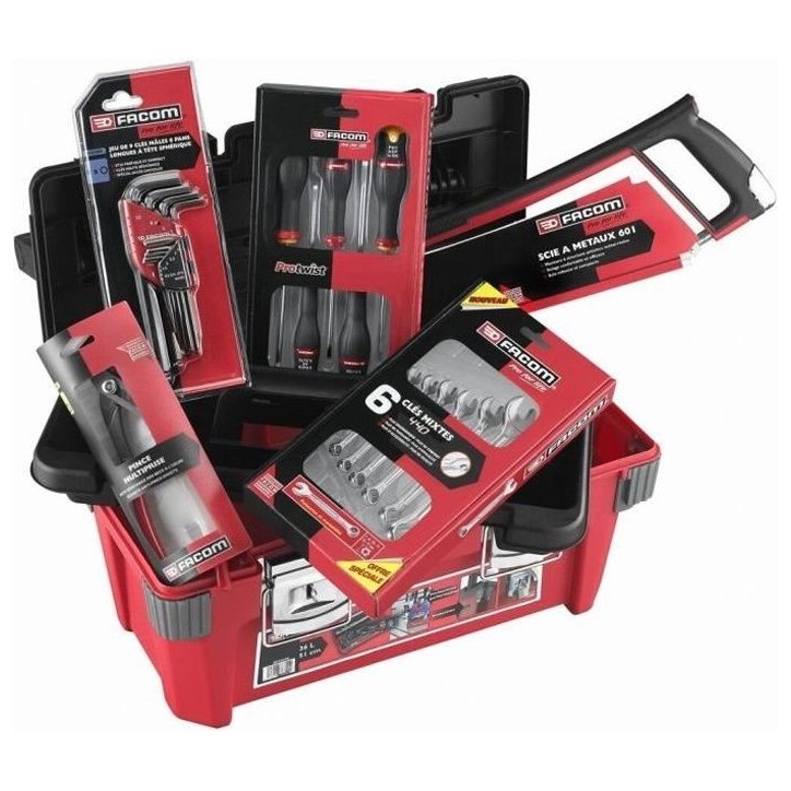 Caisse a outils FACOM + 22 outils - 5 Tournevis Protwist + 6 Clés mixtes OVG + 9 Clés mâles + Scie métaux + Pince - BP.P20AC Caisse a outils FACOM + 22 outils - 5 Tournevis Protwist + 6 Clés mixtes OVG + 9 Clés mâles + Scie métaux + Pince - BP.P20AC