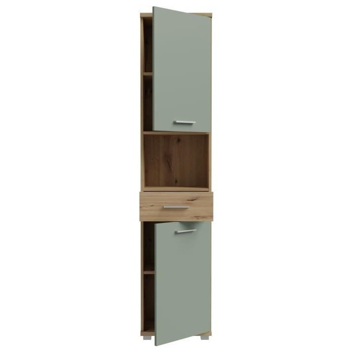 Colonne de salle de bain - Chene artisan / Vert sauge - 2 portes - 40,2 x 28,9 x 183,6 cm Colonne de salle de bain - Chene artisan / Vert sauge - 2 portes - 40,2 x 28,9 x 183,6 cm