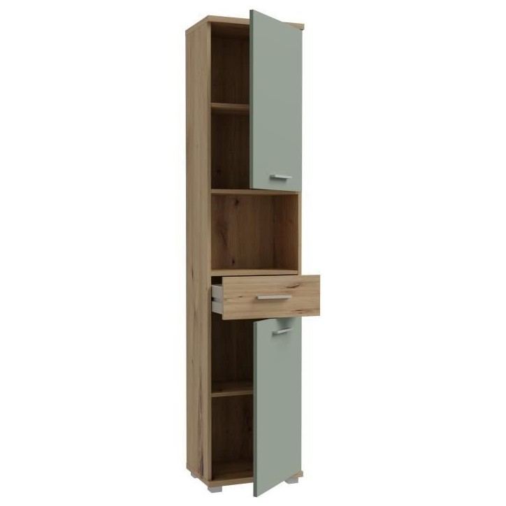 Colonne de salle de bain - Chene artisan / Vert sauge - 2 portes - 40,2 x 28,9 x 183,6 cm Colonne de salle de bain - Chene artisan / Vert sauge - 2 portes - 40,2 x 28,9 x 183,6 cm