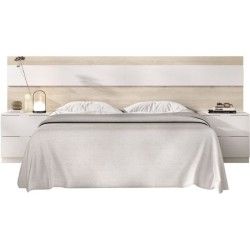 Tete de lit avec 2 tables de chevet a 2 tiroirs - Chene / Blanc - 248