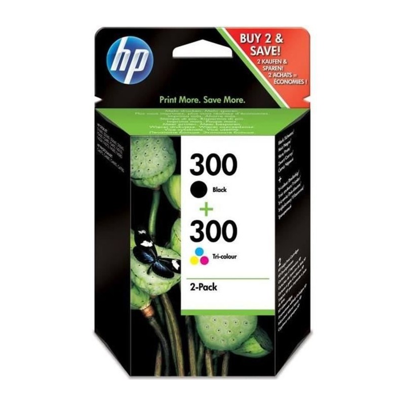 HP 300 Pack de 2 cartouches d'encre noire et trois couleurs authentiqu HP 300 Pack de 2 cartouches d'encre noire et trois couleurs authentiqu