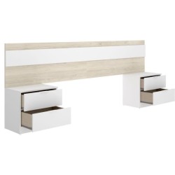 Tete de lit avec 2 tables de chevet a 2 tiroirs - Chene / Blanc - 248
