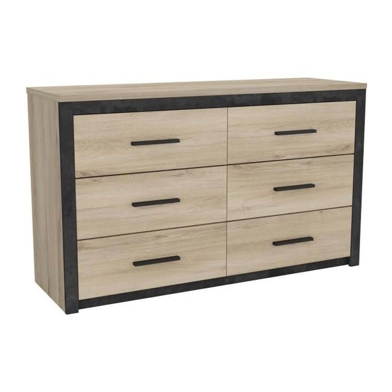 Commode 6 tiroirs Colorado - Décor Chene Kornberg - L 129,1 x H 77,1 Commode 6 tiroirs Colorado - Décor Chene Kornberg - L 129,1 x H 77,1