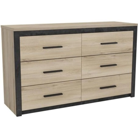 Commode 6 tiroirs Colorado - Décor Chene Kornberg - L 129,1 x H 77,1