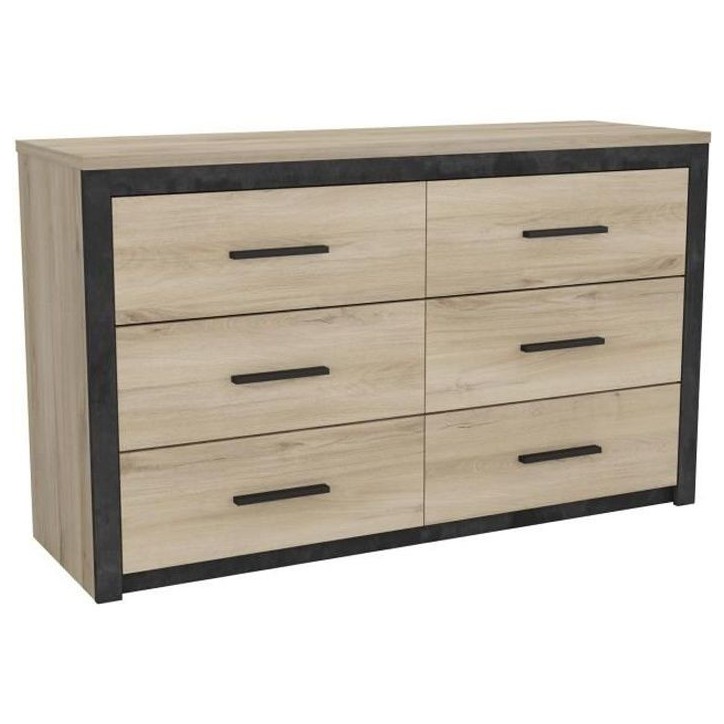 Commode 6 tiroirs Colorado - Décor Chene Kornberg - L 129,1 x H 77,1 x P 41,8 cm - DEMEYERE Commode 6 tiroirs Colorado - Décor Chene Kornberg - L 129,1 x H 77,1 x P 41,8 cm - DEMEYERE