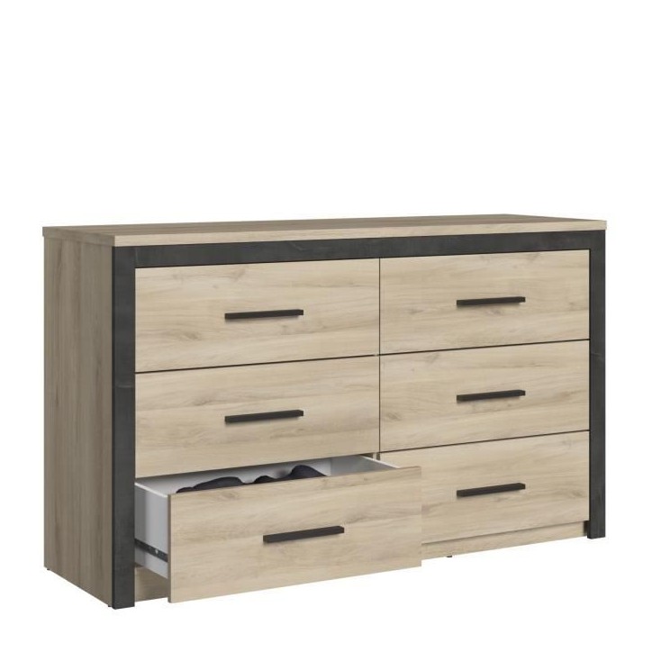 Commode 6 tiroirs Colorado - Décor Chene Kornberg - L 129,1 x H 77,1 x P 41,8 cm - DEMEYERE Commode 6 tiroirs Colorado - Décor Chene Kornberg - L 129,1 x H 77,1 x P 41,8 cm - DEMEYERE