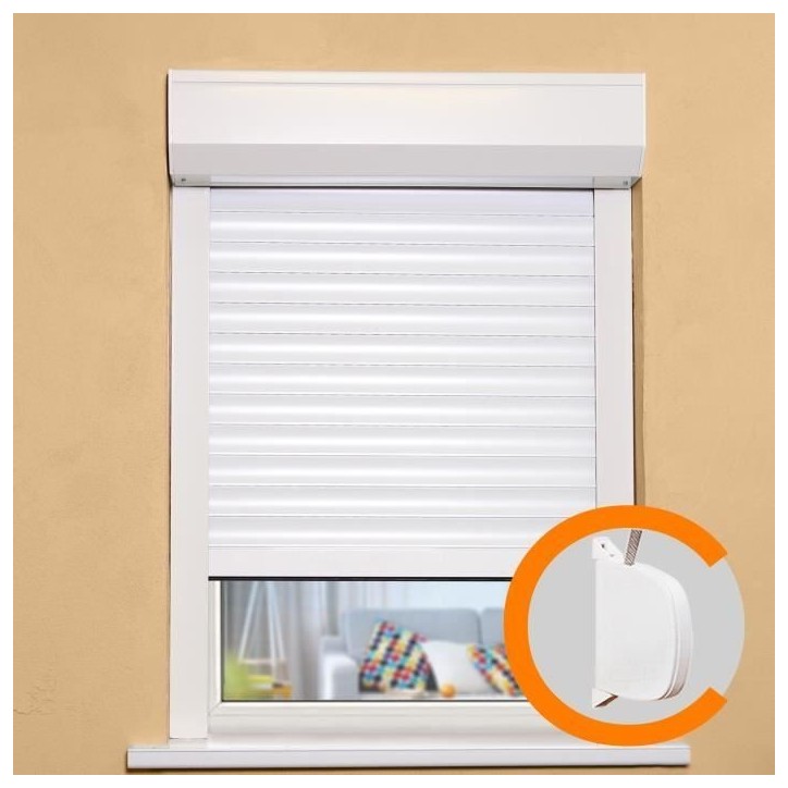 Volet roulant H155 x L120 cm PVC recoupable en largeur et hauteur - Manoeuvre manuelle sangle -Coloris Blanc - Volet roulant H155 x L120 cm PVC recoupable en largeur et hauteur - Manoeuvre manuelle sangle -Coloris Blanc -