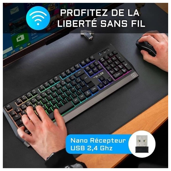 Pack Gamer 2 en 1 - The G-Lab - COMBO TUNGSTEN - Souris Sans Fil - Clavier Sans Fil