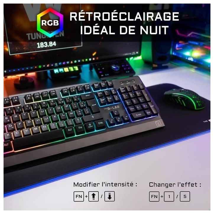 Pack Gamer 2 en 1 - The G-Lab - COMBO TUNGSTEN - Souris Sans Fil - Clavier Sans Fil