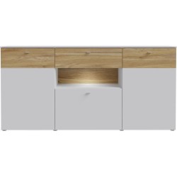 Buffet 3 portes1 tiroir LED - COMO- 194,8 x 41,3 x 94,5 cm - Gris / Ch