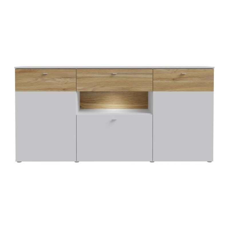 Buffet 3 portes1 tiroir LED - COMO- 194,8 x 41,3 x 94,5 cm - Gris / Ch Buffet 3 portes1 tiroir LED - COMO- 194,8 x 41,3 x 94,5 cm - Gris / Ch