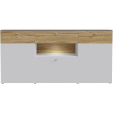 Buffet 3 portes1 tiroir LED - COMO- 194,8 x 41,3 x 94,5 cm - Gris / Ch