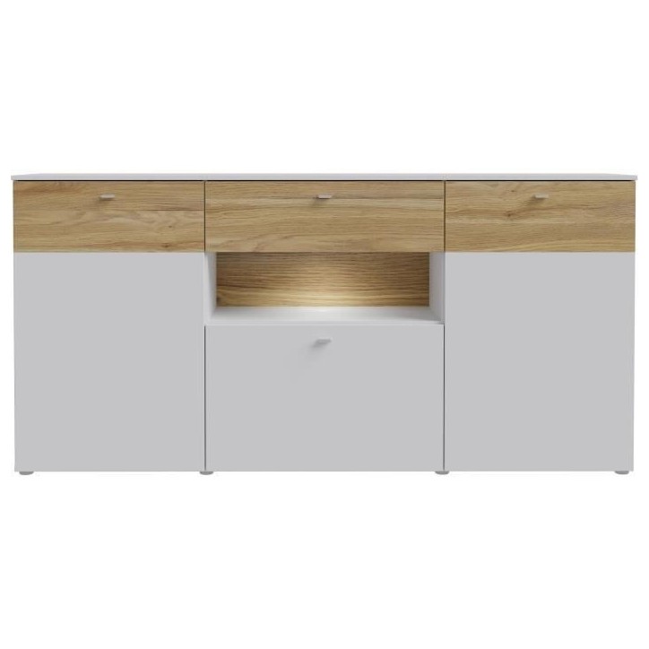 Buffet 3 portes1 tiroir LED - COMO- 194,8 x 41,3 x 94,5 cm - Gris / Chene Buffet 3 portes1 tiroir LED - COMO- 194,8 x 41,3 x 94,5 cm - Gris / Chene