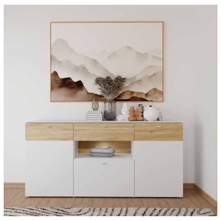 Buffet 3 portes1 tiroir LED - COMO- 194,8 x 41,3 x 94,5 cm - Gris / Chene Buffet 3 portes1 tiroir LED - COMO- 194,8 x 41,3 x 94,5 cm - Gris / Chene