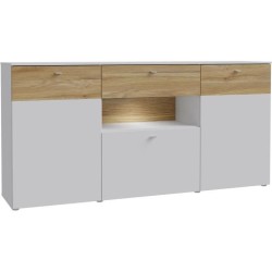 Buffet 3 portes1 tiroir LED - COMO- 194,8 x 41,3 x 94,5 cm - Gris / Ch
