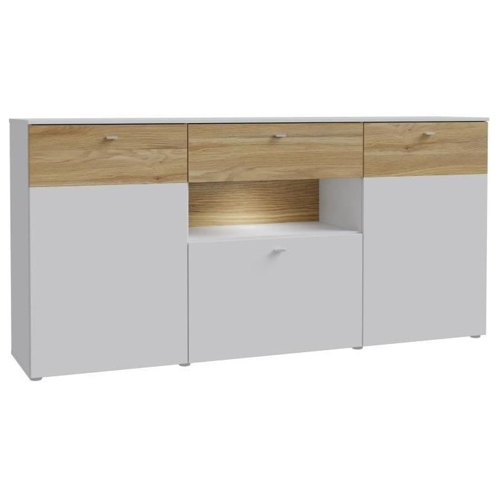 Buffet 3 portes1 tiroir LED - COMO- 194,8 x 41,3 x 94,5 cm - Gris / Chene Buffet 3 portes1 tiroir LED - COMO- 194,8 x 41,3 x 94,5 cm - Gris / Chene