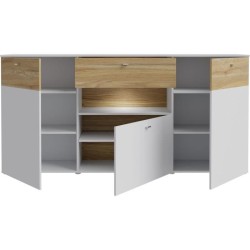Buffet 3 portes1 tiroir LED - COMO- 194,8 x 41,3 x 94,5 cm - Gris / Ch