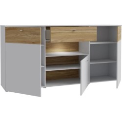 Buffet 3 portes1 tiroir LED - COMO- 194,8 x 41,3 x 94,5 cm - Gris / Ch
