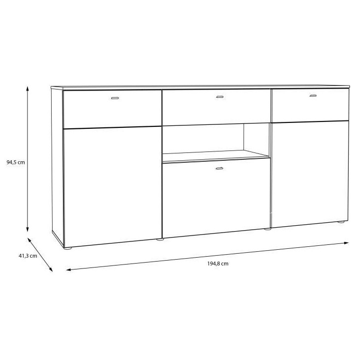 Buffet 3 portes1 tiroir LED - COMO- 194,8 x 41,3 x 94,5 cm - Gris / Chene Buffet 3 portes1 tiroir LED - COMO- 194,8 x 41,3 x 94,5 cm - Gris / Chene