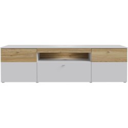 Meuble TV LED - COMO - 2 portes - Gris / Chene - 209,8 x 52 x 59,3 cm