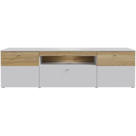 Meuble TV LED - COMO - 2 portes - Gris / Chene - 209,8 x 52 x 59,3 cm