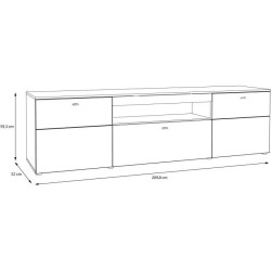 Meuble TV LED - COMO - 2 portes - Gris / Chene - 209,8 x 52 x 59,3 cm