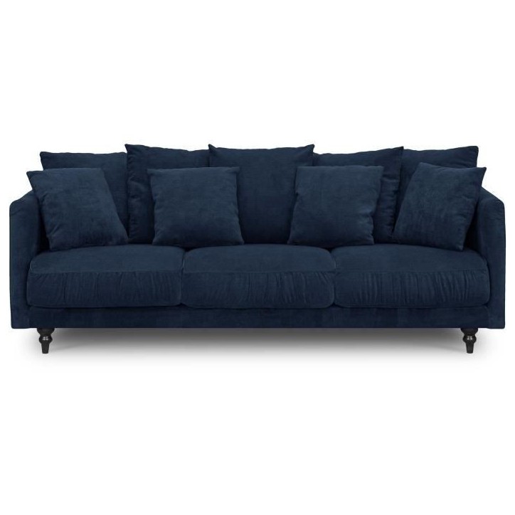 Canapé droit fixe 4 places - Tissu bleu - Classique - L 212 x P 93 cm - CONSTANCE Canapé droit fixe 4 places - Tissu bleu - Classique - L 212 x P 93 cm - CONSTANCE
