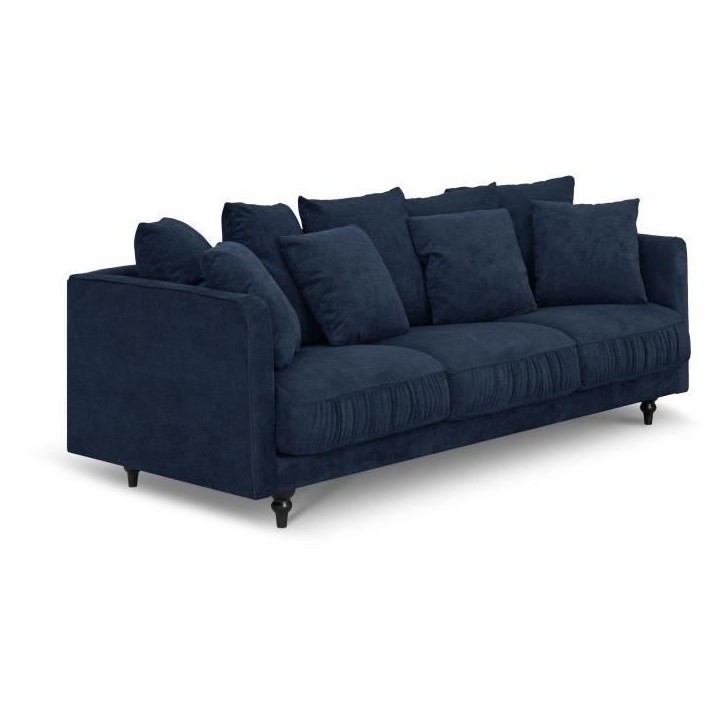 Canapé droit fixe 4 places - Tissu bleu - Classique - L 212 x P 93 cm - CONSTANCE Canapé droit fixe 4 places - Tissu bleu - Classique - L 212 x P 93 cm - CONSTANCE